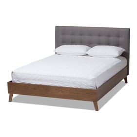 Baxton Studio Alinia Grey Fabric Walnut Wood Queen Platform Bed