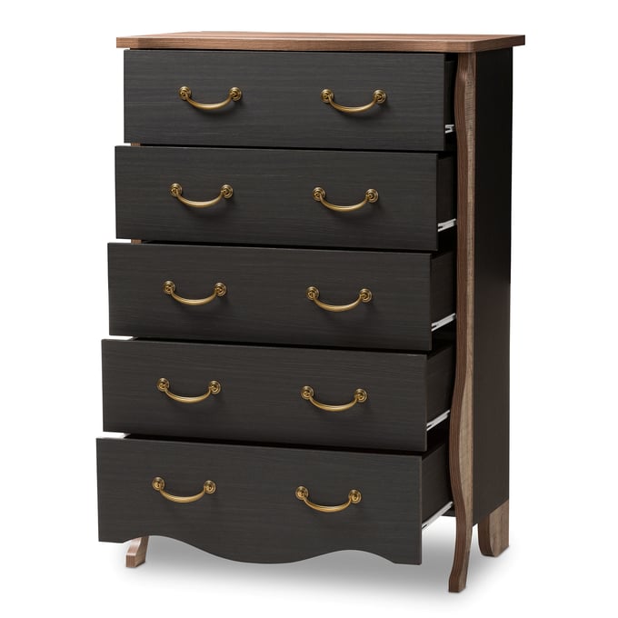 Baxton Studio Romilly Black Wood 5 Drawers Chest The Classy Home