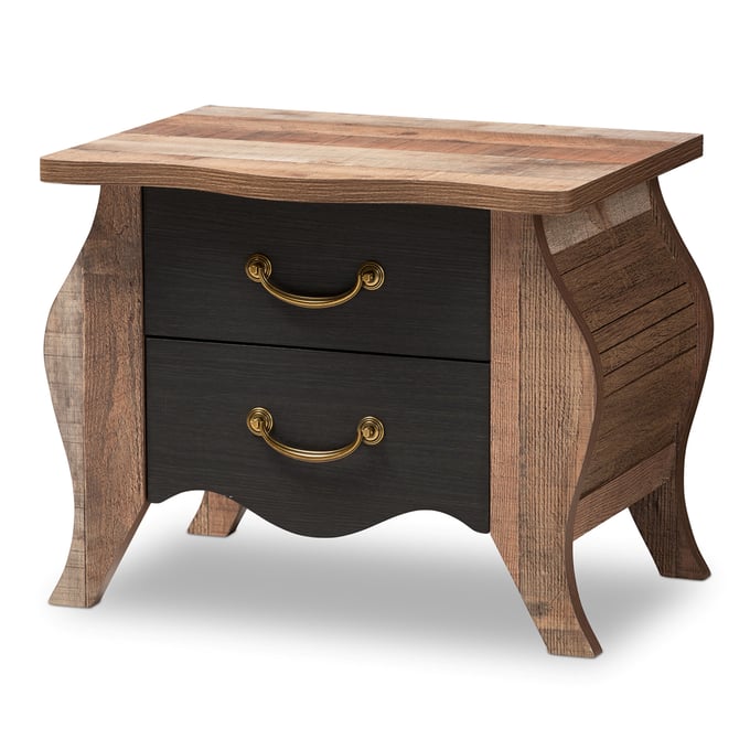 Baxton Studio Romilly Black Wood 2 Drawers Night Stand BAX-BR990063-BLACK-OAK-2DW-NS