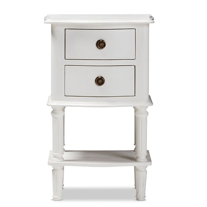 Baxton Studio Audrey White 2 Drawers Night Stand BAX-GLA5-WHITE-NS