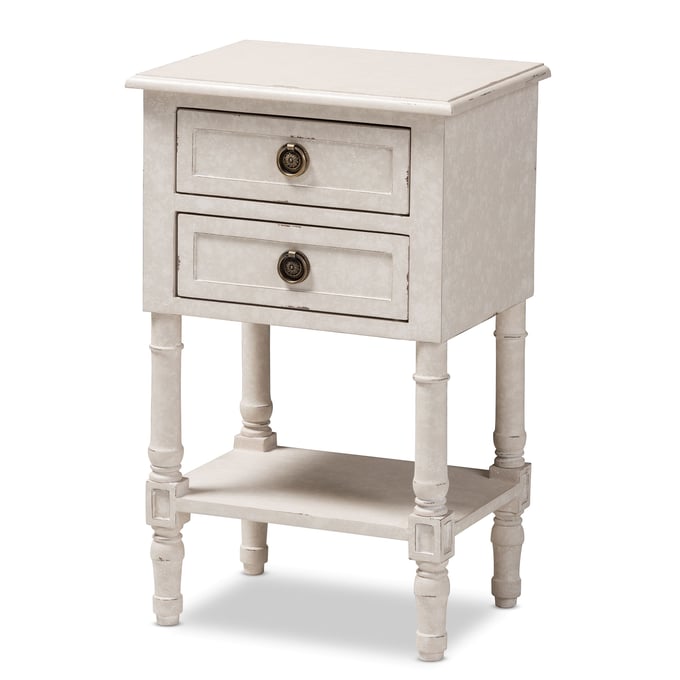 Baxton Studio Lenore Whitewash 2 Drawers Night Stand BAX-RAM55-WHITEWASHED-NS