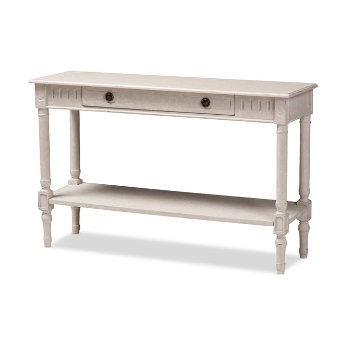 Baxton Studio Ariella Whitewashed Wood 1 Drawer Console Table BAX-RAM13-WHITEWASHED-ST