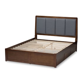 Baxton Studio Brannigan Grey Fabric Brown Wood King Storage Platform Bed