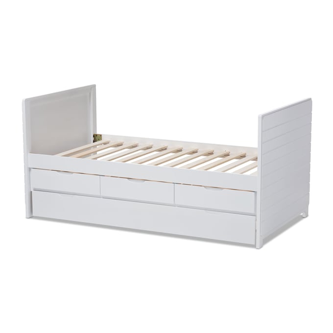 Baxton Studio Linna White Wood Daybed with Trundle BAX-MG8006-WHITE-TWIN