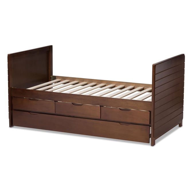 Baxton Studio Linna Walnut Brown Wood Daybed with Trundle BAX-MG8006-WALNUT-TWIN