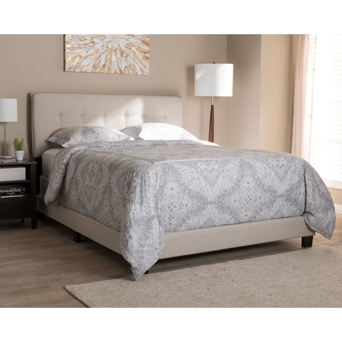 Baxton Studio Audrey Light Beige Fabric Upholstered Queen Bed