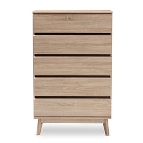 Baxton Studio Miren Modern Oak Brown 5 Drawers Chest