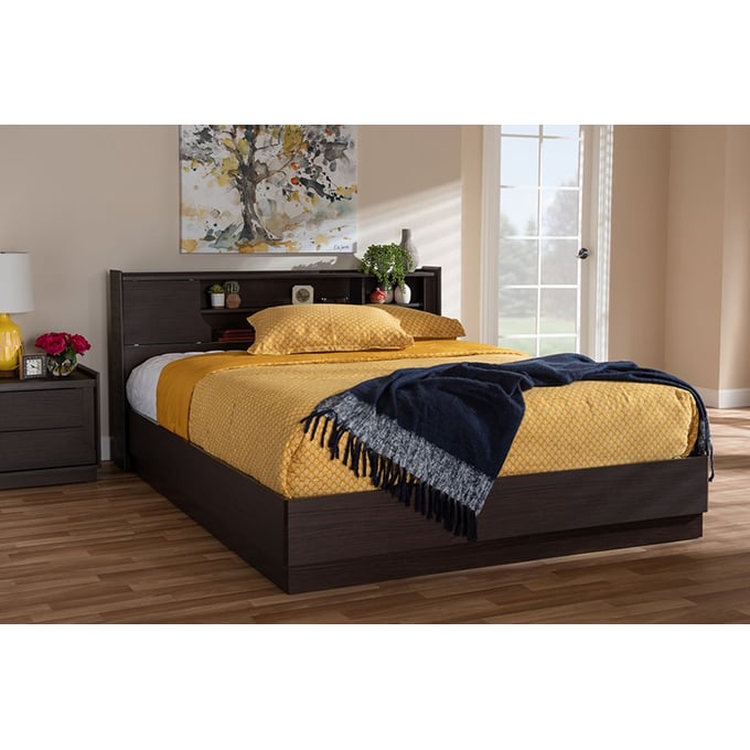 Baxton Studio Larsine Wenge Brown 2pc Bedroom Set with Queen Bed