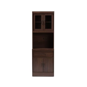 Baxton Studio Laurana Walnut Brown Wood Kitchen Cabinet and Hutch