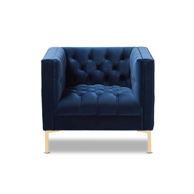 Baxton Studio Zanetta Blue Velvet Upholstered Lounge Chair The