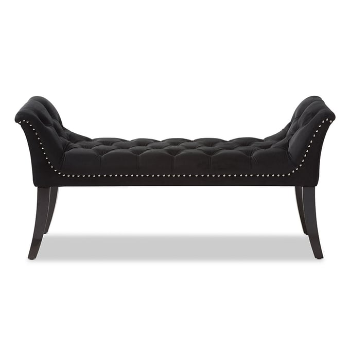 Baxton Studio Chandelle Black Velvet Upholstered Nailhead Bench