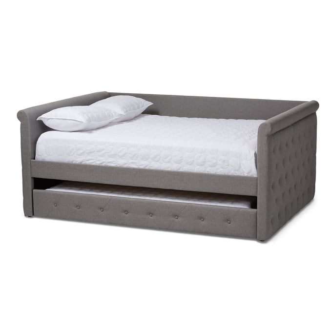 Baxton Studio Alena Grey Fabric Upholstered Full Daybed with Trundle BAX-CF8825-GREY-DAYBED-F-T