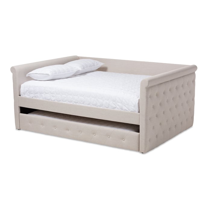 Baxton Studio Alena Light Beige Fabric Upholstered Full Daybed with Trundle BAX-CF8825-LBG-DBED-F-T