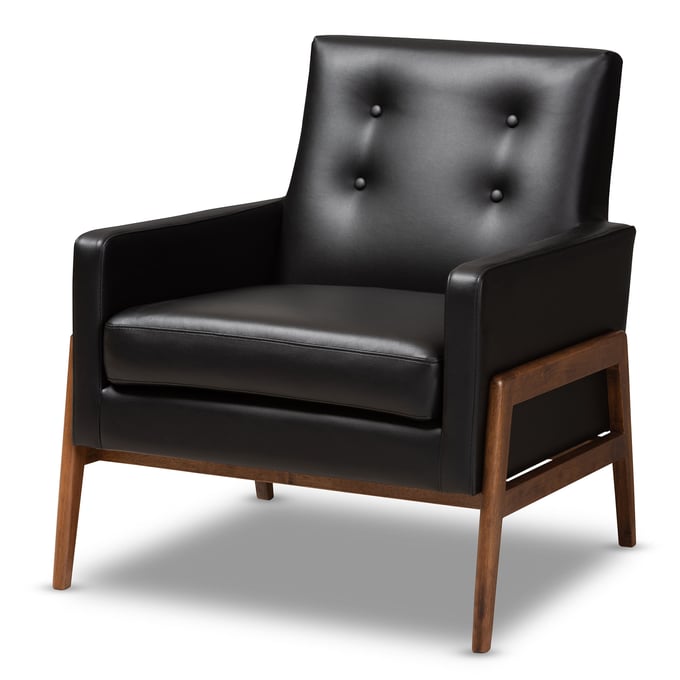 Baxton Studio Perris Black Faux Leather Upholstered Lounge Chair BAX-BBT8042-BLACK-CC