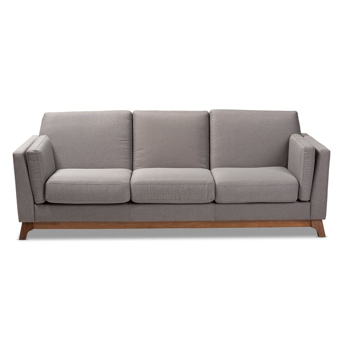 Baxton Studio Sava Grey Fabric Upholstered 3 Seater Sofa The