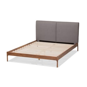 Baxton Studio Aveneil Grey Fabric Walnut Wood Full Platform Bed