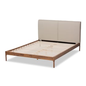 Baxton Studio Aveneil Beige Fabric Walnut Wood Queen Platform Bed