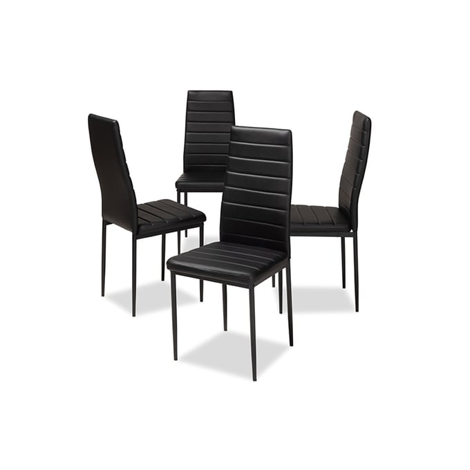 4 Baxton Studio Armand Black Faux Leather Upholstered Dining Chairs BAX-112157-1-BLACK