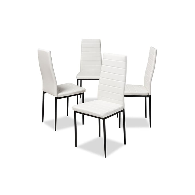 4 Baxton Studio Armand White Faux Leather Upholstered Dining Chairs BAX-112157-1-WHITE