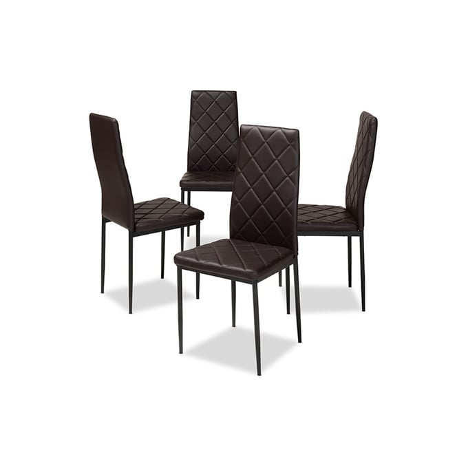 4 Baxton Studio Blaise Dark Brown Faux Leather Upholstered Dining Chairs BAX-112157-4-BROWN