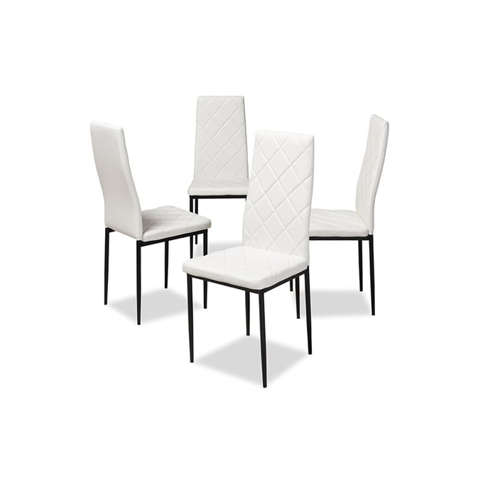 4 Baxton Studio Blaise White Faux Leather Upholstered Dining Chairs BAX-112157-4-WHITE