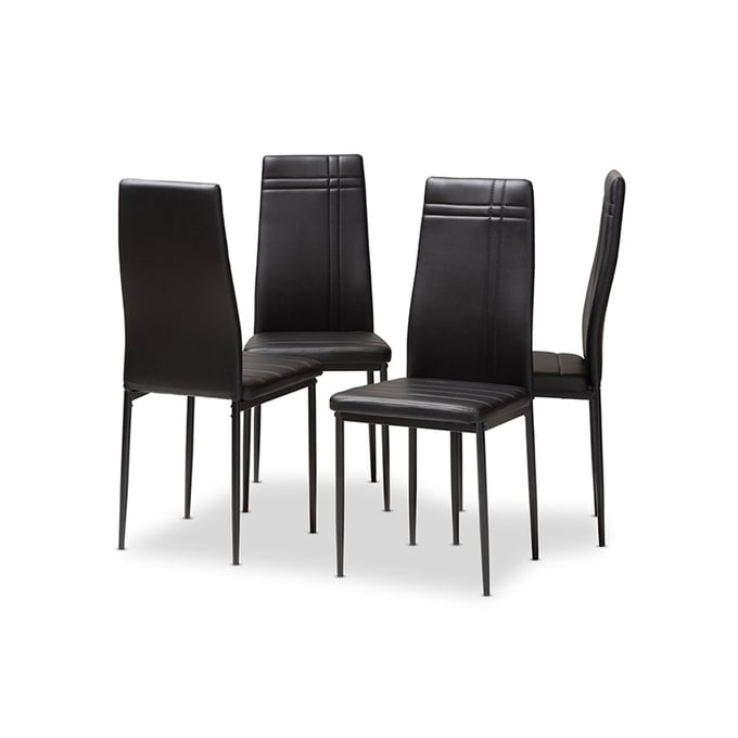 4 Baxton Studio Matiese Black Faux Leather Upholstered Dining Chairs BAX-112157-6-BLACK