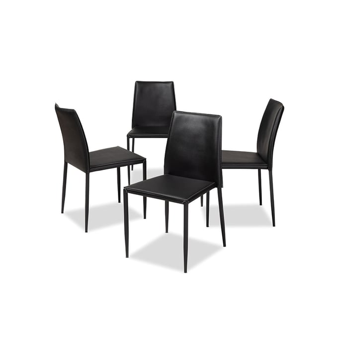 4 Baxton Studio Pascha Black Faux Leather Upholstered Dining Chairs BAX-150543-BLACK