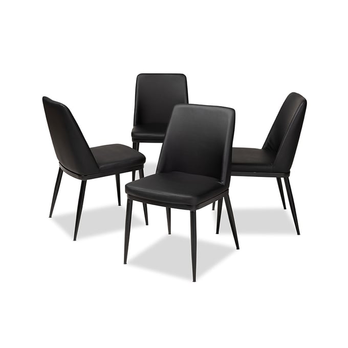 4 Baxton Studio Darcell Black Faux Leather Upholstered Dining Chairs BAX-150595-BLACK-4PC-SET