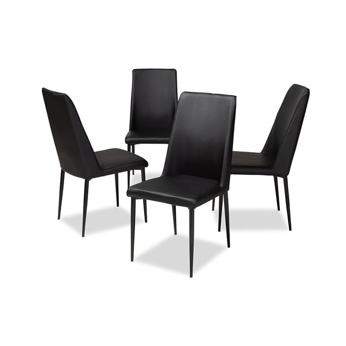 4 Baxton Studio Chandelle Black Faux Leather Upholstered Dining Chairs BAX-160505-BLACK-4PC-SET