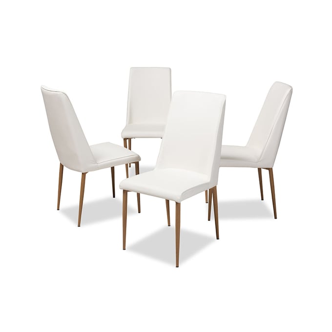 4 Baxton Studio Chandelle White Faux Leather Upholstered Dining Chairs BAX-160505-WHITE-4PC-SET