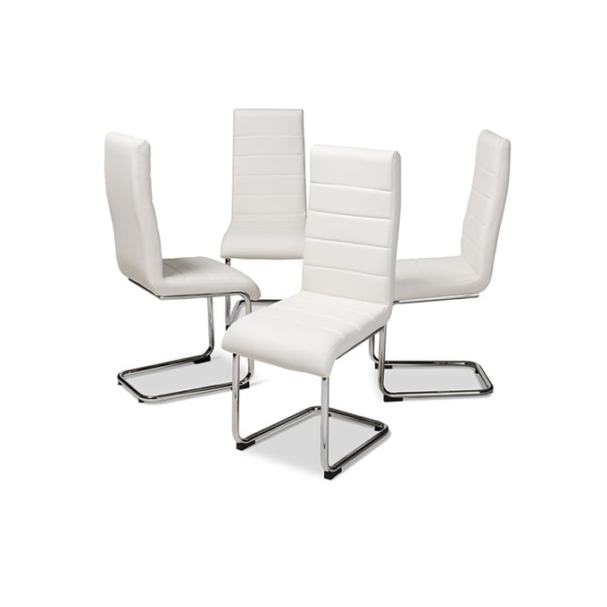 4 Baxton Studio Marlys White Faux Leather Upholstered Dining Chairs BAX-DC004-WHITE-4PC-SET