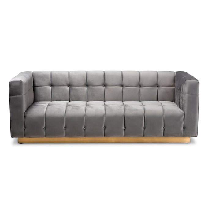 Baxton Studio Loreto Grey Velvet Upholstered Tufted Sofa BAX-TSF-5506-GREY-GOLD-SF