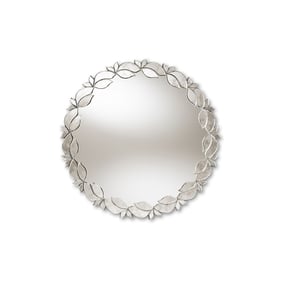 Baxton Studio Luiza Antique Silver Round Petal Leaf Accent Wall Mirror