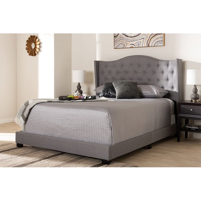 Baxton Studio Alesha Grey Fabric Upholstered King Bed The Classy