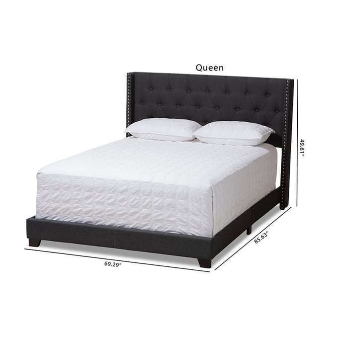 Baxton Studio Brady Charcoal Grey Fabric Upholstered Queen Bed