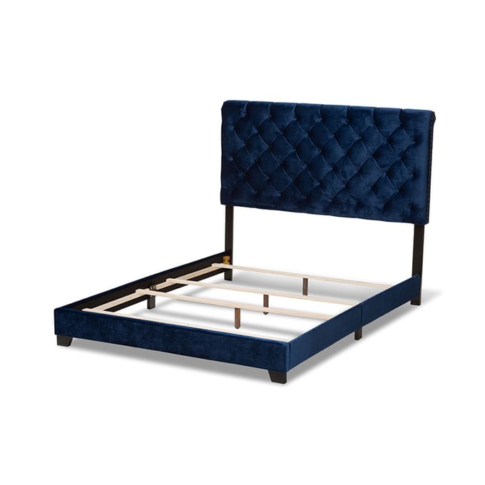 Baxton Studio Candace Navy Blue Navy Velvet Upholstered Full Bed BAX-CANDACE-NAVY-FULL