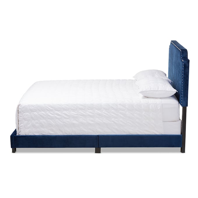 Baxton Studio Darcy Navy Blue Velvet Upholstered King Bed The