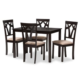 Baxton Studio Sylvia Sand Fabric Brown Wood 5pc Dining Set