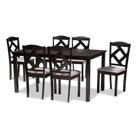 Baxton Studio Ruth Grey Fabric Dark Brown Wood 7pc Dining Set