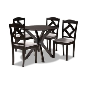 Baxton Studio Carlin Grey Fabric Dark Brown Wood 5pc Dining Set