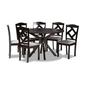 Baxton Studio Carlin Grey Fabric Dark Brown Wood 7pc Dining Set