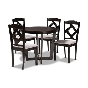 Baxton Studio Morigan Grey Fabric Dark Brown Wood 5pc Dining Set