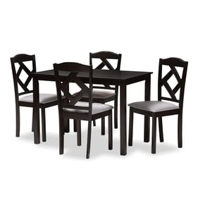 Baxton Studio Ruth Grey Fabric Espresso Brown Wood 5pc Dining Set