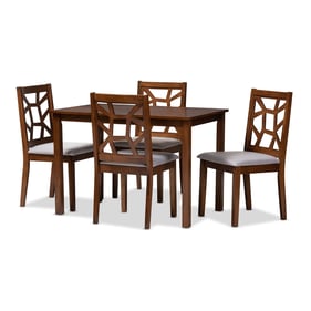 Baxton Studio Abilene Grey Fabric Walnut Brown Wood 5pc Dining Set