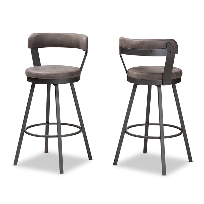 2 Baxton Studio Arcene Grey Fabric Swivel Bar Stools BAX-CA1802-GREY-BS