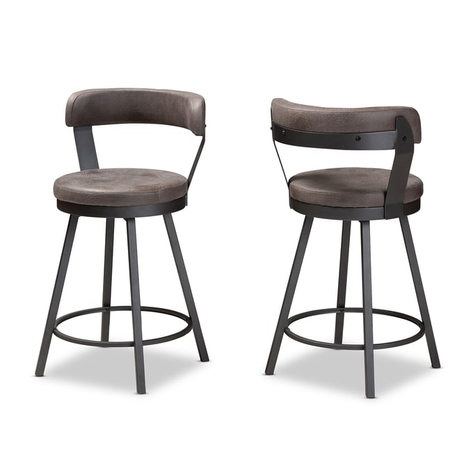 2 Baxton Studio Arcene Grey Fabric Swivel Counter Stools BAX-CA1802-GREY-PS