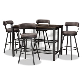 Baxton Studio Arcene Grey Fabric Walnut Brown Wood 5pc Pub Set