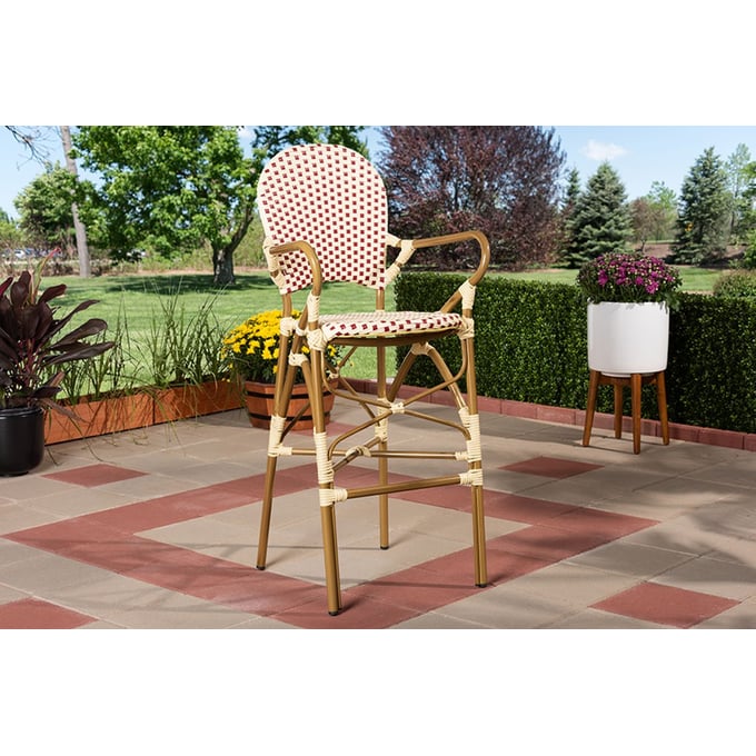 Baxton Studio Marguerite Beige Red Indoor and Outdoor Stackable