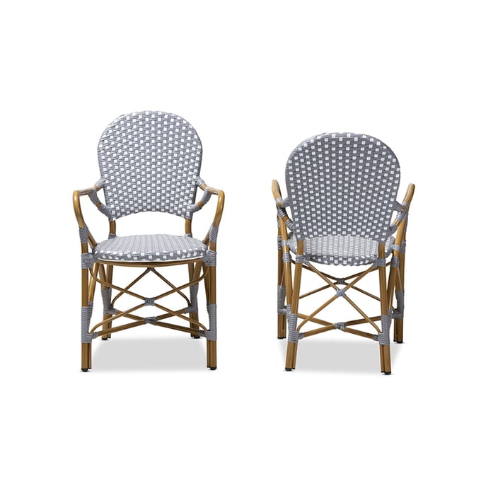 2 Baxton Studio Seva Grey White Indoor and Outdoor Stackable Bistro Dining Chairs BAX-WA-4209-GREY-WHITE-DC