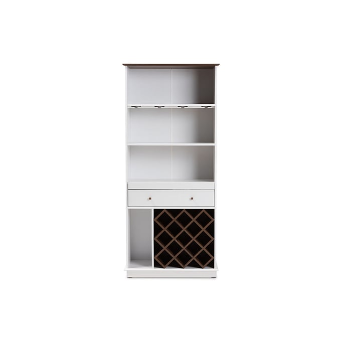 Baxton Studio Mattia White Wood 4 Shelves Wine Cabinet BAX-SEWC16006WI-WHITE-COLUMBIA